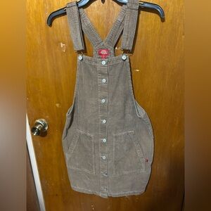 Dickies corduroy medium brown chocolate one piece skirt overalls new no tags